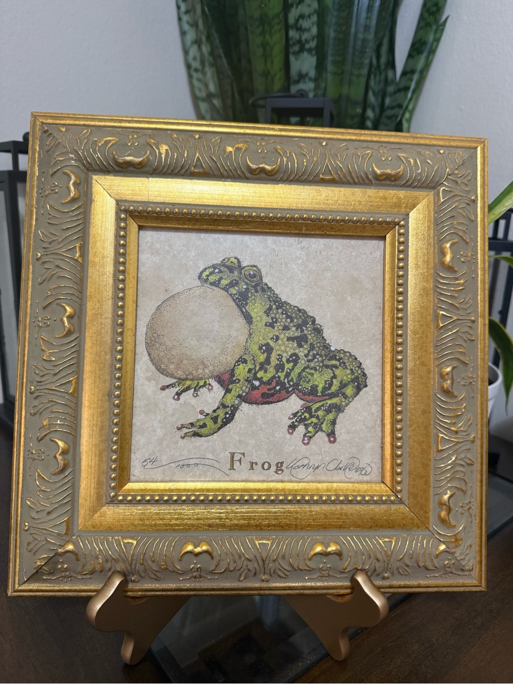 Kathryn Clarke KC Home Frog Lithograph 13" Sq Framed Pencil Signed #54/1000